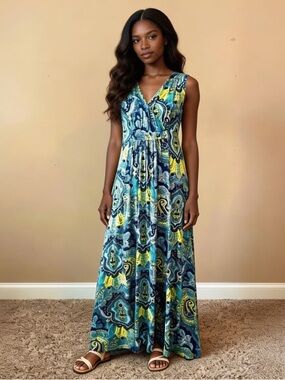 PHILOSOPHY | Blue Paisley Printed Maxi Dress Sz S